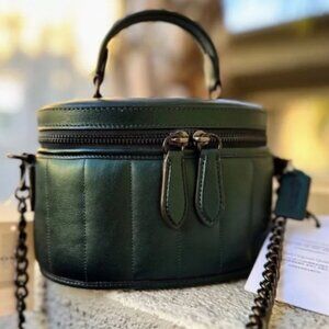 NWT Coach Trail Bag • Quilted Metallic Dark Green Leather Top Handle Crossbody
